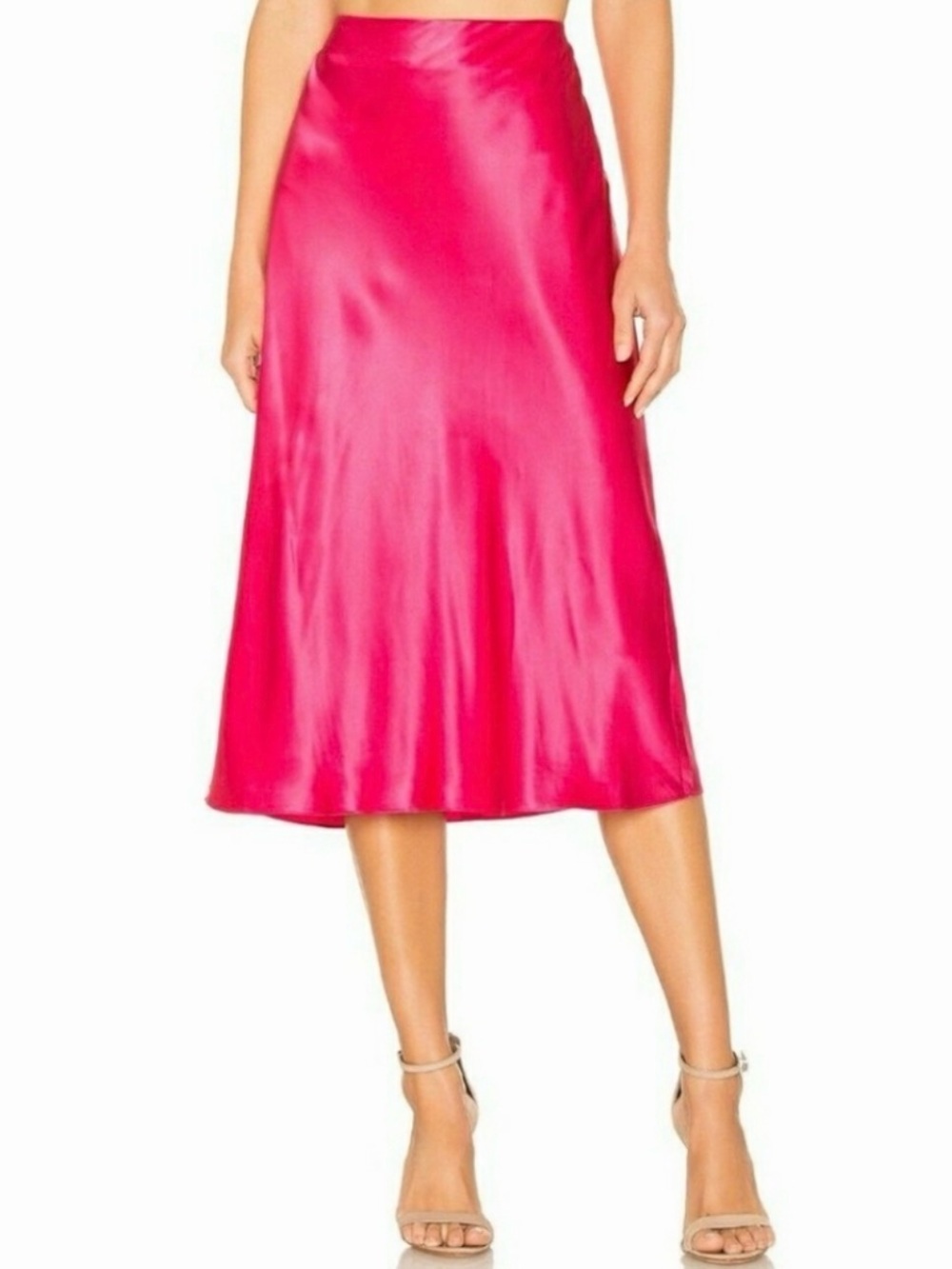 cinq a sept Satin Midi Skirt in Hot Pink